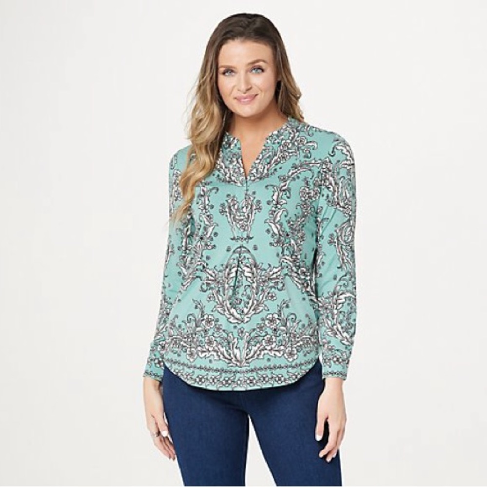 Belle by Kim Gravel Printed Long-Sleeve Knit Blouse Women’s LG NEW WITHOUT TAGS